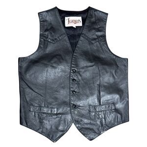 Vintage Diamond Leather Black Vest Mens 42 Long
